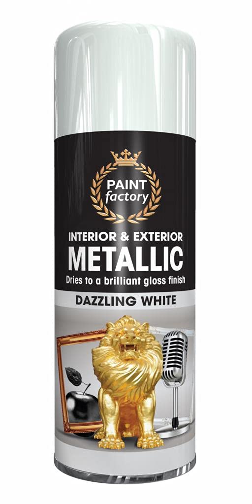 AlezyB - 2 x Metallic Dazzling White Spray Paint 400ml Multi-Purpose Aerosol Use for Metal and Wooden Furniture, Ornaments, Decorative Items and Much More for Interior & Exterior