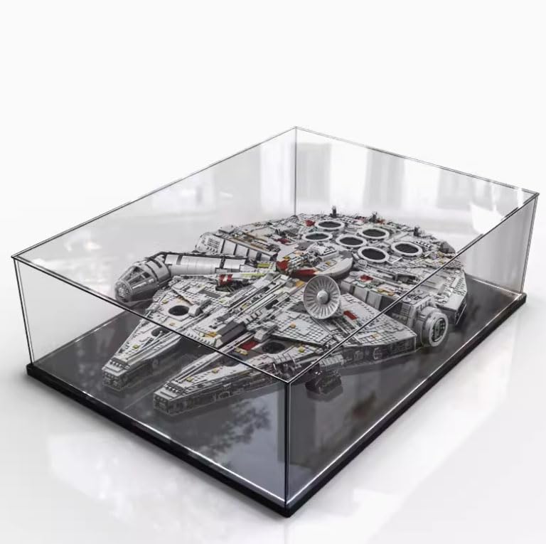 Acryl-Vitrine für Lego 75192 Millennium Falcon Modell staubdichte transparente Aufbewahrungsbox (schwarzer Sockel) kompatibel mit Lego 75192 (nur Hülle kein Modell)