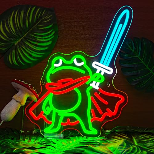 Image of Frog Prince Neon Sign Green Neon Signs 13x16 Inch Cute Cartoon LED Light for Man Cave Gamer Gift Game Room Bedroom Bar Pub Wall Decor USB Powered