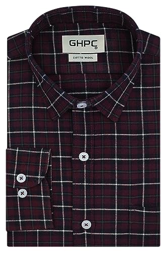 Image of GHPC Cottswool Winter Wear Woolen Windowpane Checks Full Sleeves Regular Fit Formal Shirt for Men