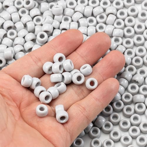 Image of Gxueshan 1000 Pcs Acrylic Pony Beads 6x9mm Gray Bulk Plastic Beads for Bracelets Making Kandi Beads