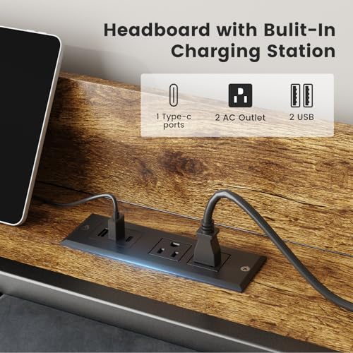 Image of Liians King Size Bed Frame with Charging Station, Storage Headboard Smart LED Lights, Metal Platform Bed Frame with USB Ports, Noise Free, No Box Spring Needed, Easy Assembly