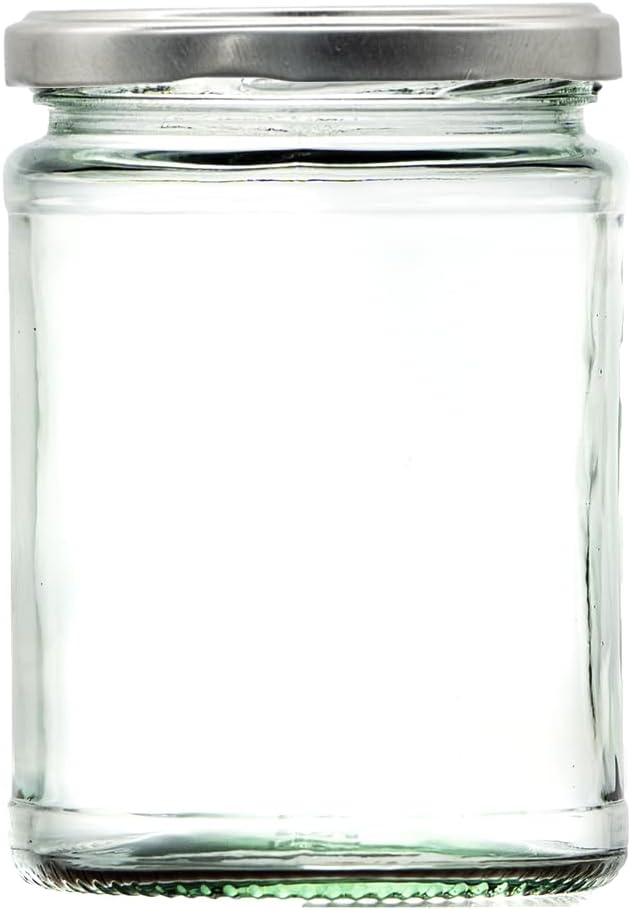 500ml Glass Food Jar with airtight Lid - A Deluxe Jam Jar for Marmalade, Honey and Home Preserves (Silver Lid, Pack of 12)