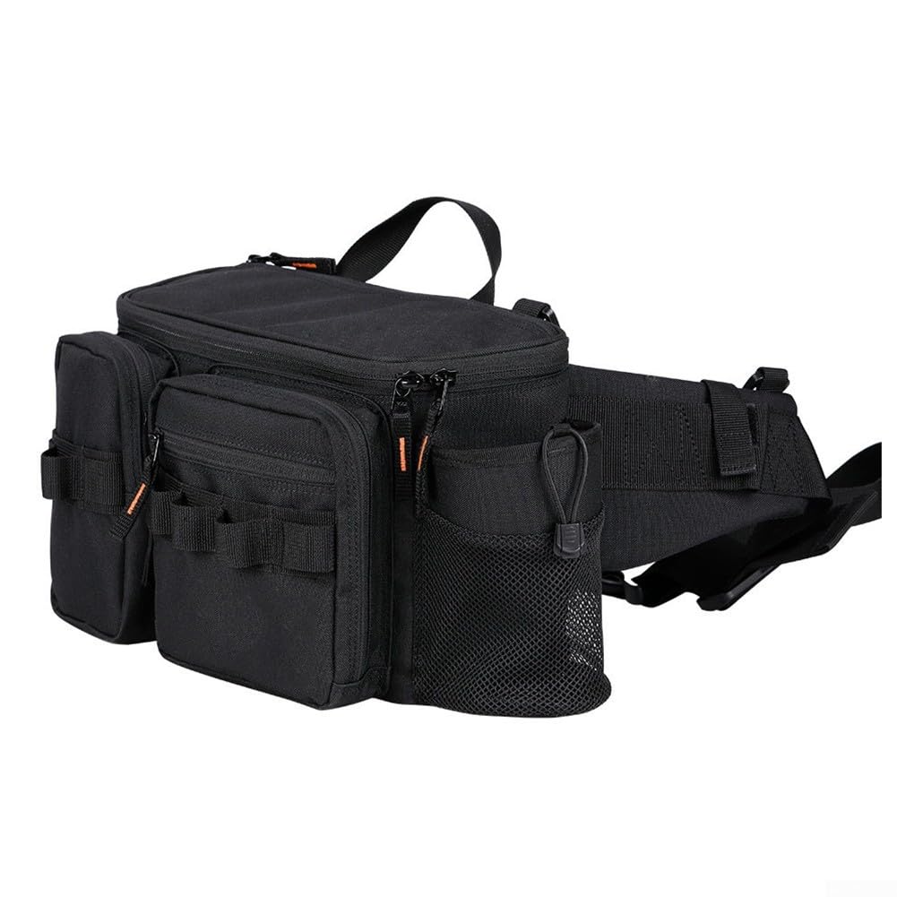 Borsa da Pesca Nylon con Portacanna e Tasca Esche(Red medium) | Zip ampia a U, per accesso per alle esche, organizer interno, ideale per riva e barca, nylon resistente