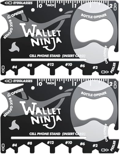 Image of Metal Ninja Tools Black Swiss Army Knives Multi-Purpose Credit Card Size Pocket Tool (18 In 1 Multipurpose) (2 Pieces)