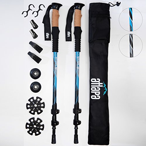 Atlapa Sports BlueTrekking Poles with Cork Grips 2 pcs of Strong Adjustable Flip