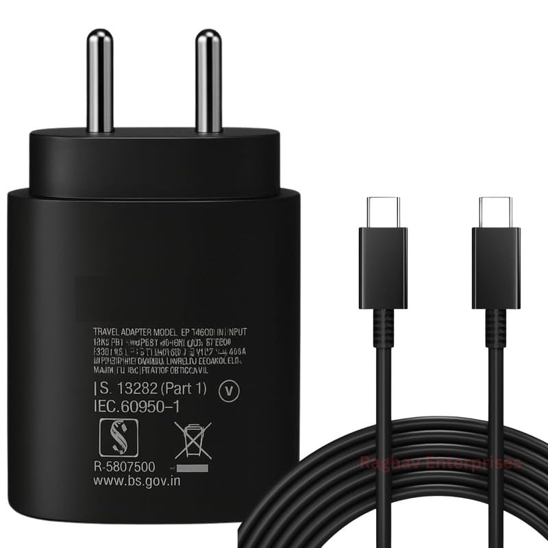 Image of 25W Type C Charger Compatible with Samsung A16 /M05 /A05 /A35 /M35 /F05 /M15, F15 /A15 /A14 /M14 /F14 /A34 /M34 /S24 Ultra, S23 /S23 fe /Z fold /flip /6 /5 /4 /3, Fast Charger -JJ Black
