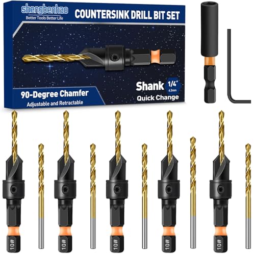 shengbenhao #10 Countersink Drill Bit Set for Wood 12Pcs Adjustable