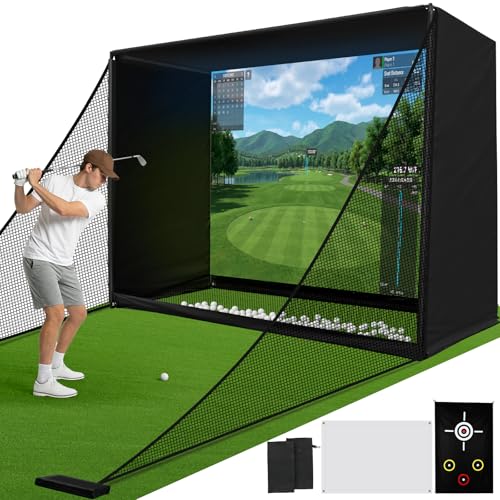 GYMMALL Golf Practice Net 10x8x5.5ft Indoor Outdoor Golf Cage with Aluminum Frame Thick Foam Edge Padding Two Safety Side Nets Hitting Training for Backyard Garden Driving