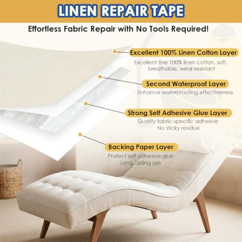 Xroam Self Adhesive Linen Fabric Repair Tape Kit, 4"x79" Upholstery Tape - image 4
