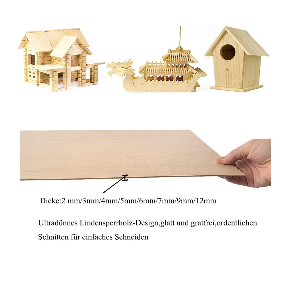 Sperrholzplatte 10 Stück Lindensperrholz Quadratische Holzplättchen Blanko Holzstücke Holzplatten zum Basteln Holzplatte zum Malen Holz zum Lasern Balsaholz Platten für DIY Modell Gemälde