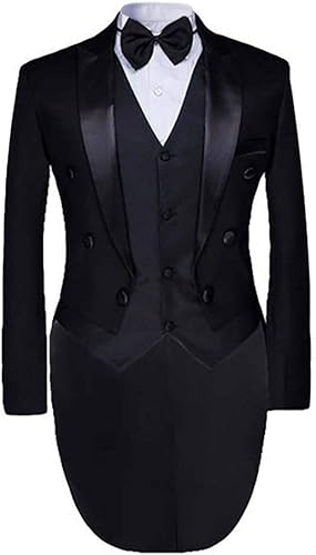 Cloudstyle Chubasquero formal ajustado para hombre, traje de cena de 3 piezas, chaqueta de cola de golondrina