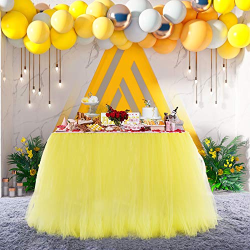 HB HBB MAGIC Yellow Tulle Table Skirt for Baby Shower Handmade Tutu Table Skirt Tableware for Rectangle or Round Table Wedding Birthday Party Decorations,1 Yard - Thumbnail 6