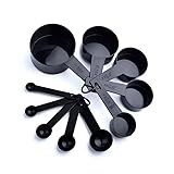 Ovenza measuring Cups and Spoons, 10 Piece Measuring Cup Spoon Set, Plastic Cups and Spoons Set for Baking,Kitchen and cooking, 5 Measure Cups & 5 Measurement Spoons Set for Cooking Color Black