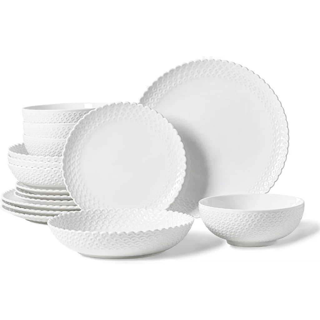 Ensemble de vaisselle ronde 16 pièces avec assiettes et bols pour la table