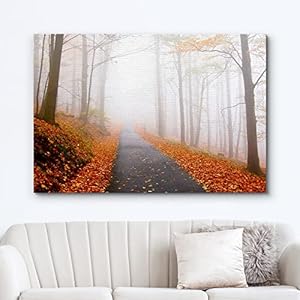 wall26 Canvas Print Wall Art Foggy Autumn Forest Path with Orange Leaves Nature Wilderness Photography Modern Art Rustic Scenic Colorful Multicolor for Living Room, Bedroom, Office - 24"x36" wall26 Canvas Print Wall Art Foggy Autumn Forest Path with Orange Leaves Nature Wilderness Photography Modern Art Rustic Scenic Colorful Multicolor for Living Room Bedroom Office 24×36