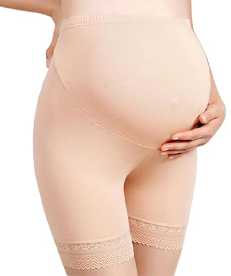 munaafi® Women Under Dress Pregnancy Short Leggings Yoga Maternity Shorts Over The Belly (Free Size, Skin)