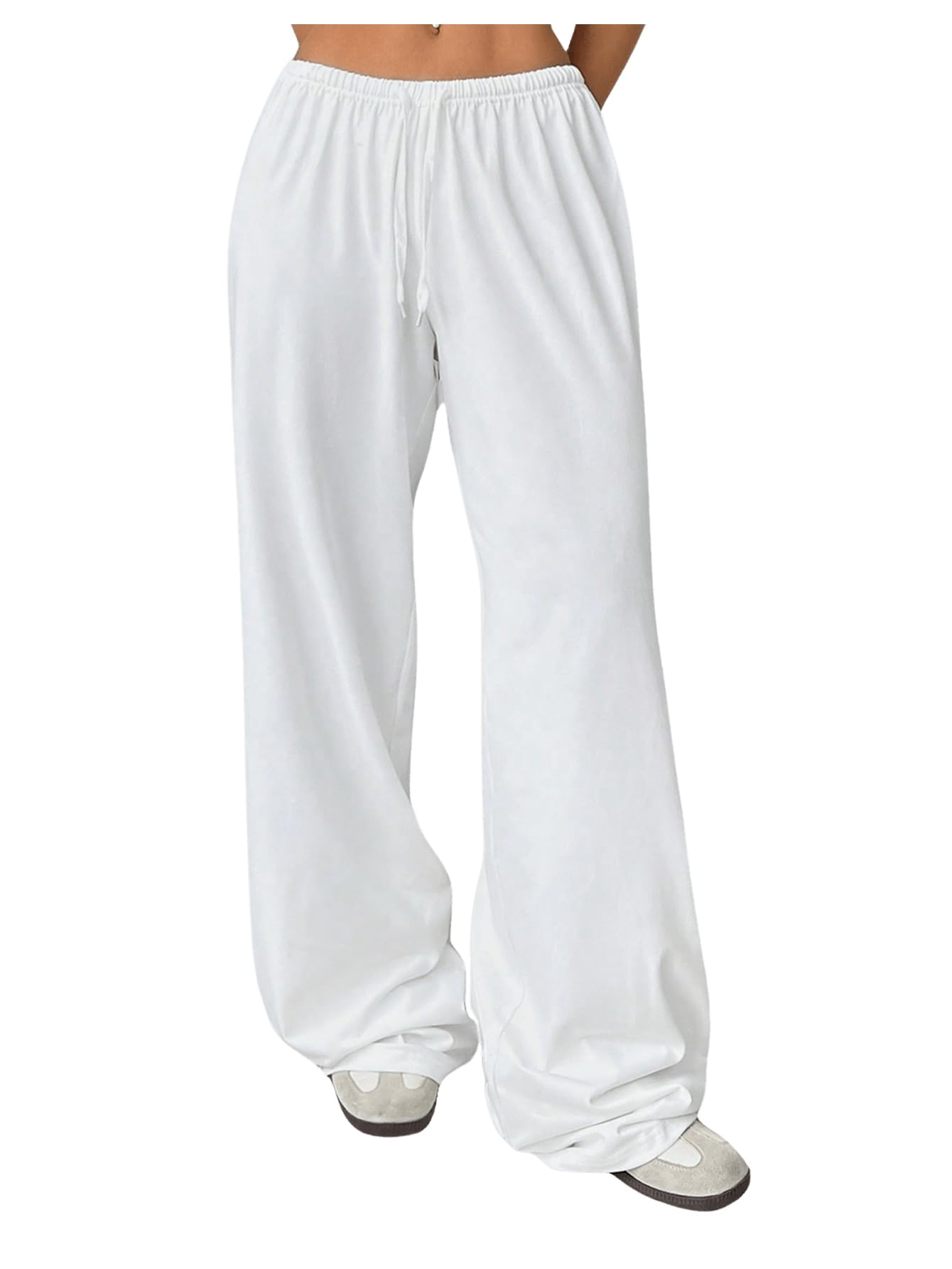 SHENHE Womens Wide Leg Pants Casual Drawstring Y2k Low Rise Lounge Pants Loose Trousers