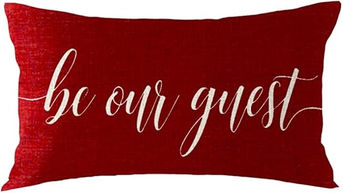 Miniatura 3 de Juego de 2 fundas de cojín decorativas de lino y algodón, con frase en rojo, para cama familiar, sofá y exteriores, 12 x 20 pulgadas (rojo oscuro)