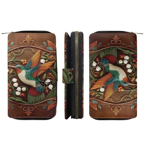 Image of COEQINE Ladies Wallets Pink Leopard Heart Black Printed Leather Phone Long Clutch Purses Check Coin Change Holder