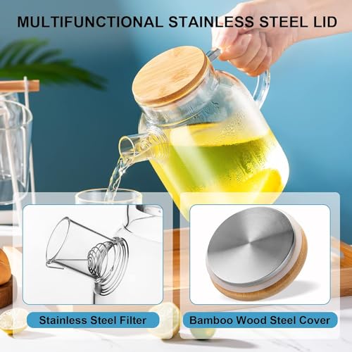 Image of 1800ML Glass Teapot with Removable Filter Spout and Bamboo Lid, Stovetop Safe Tea Pot,Clear Glass Tea Pot for Loose Leaf, Blooming Tea (1800Ml)