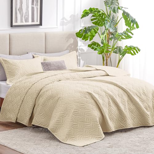 Love's cabin King Size Quilt Bedding Set Camel Bedspreads - Bed Summer Lightweight Bedspread Comforter - Wave Pattern Bedding Coverlet for All Season - 3 Pieces (1 Quilt, 2 Pillow Shams)