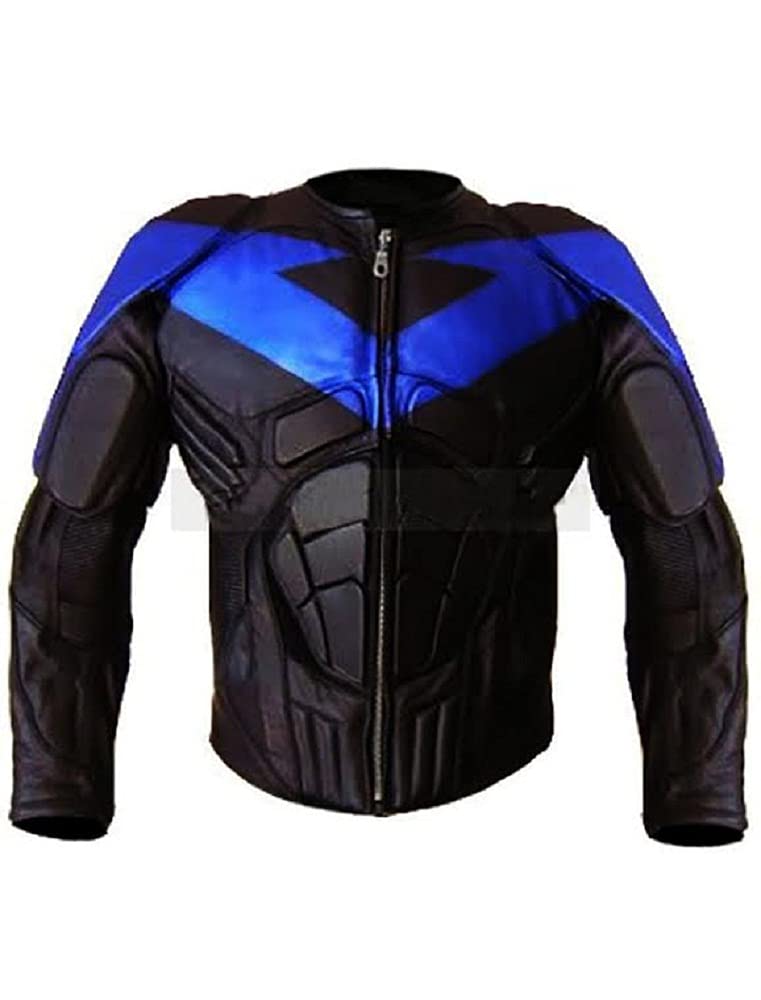 CHICAGO-FASHIONS Mens Ismah Nightwing Costume Jacket - Black Protective Motorcycle Cowhide Leather Jacket Biker Armor Motorbike Padded