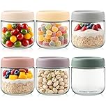 Jogoico Glass Jar with Screw Lid Leakproof 6 Pack Overnight Oats Container 10 oz Reusable Portable Breakfast Cups Yoghurt Pots for Salad Fruit Pudding Jam