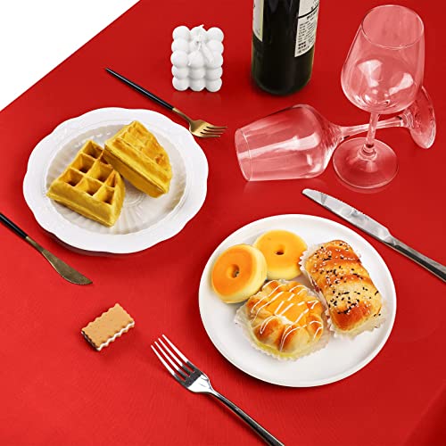 Image of TURSTIN 4 Pack Red Satin Tablecloth 102 x 58 Inch Overlay Table Cover