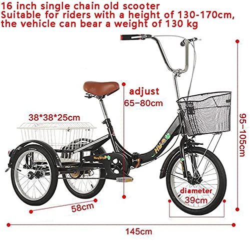 Triciclo para adultos, triciclos plegables seguros para compras y viajes, bicicletas de 3 ruedas de 1 velocidad con canasto grande para recreo, compras, picnic y ejercicio miniatura 2