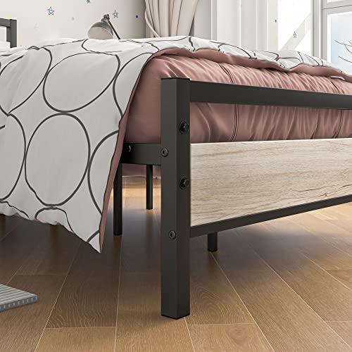 Image of BOFENG Twin Bed Frame with Wood Headboard Farmhouse Bed,Heavy Duty Metal Platform Bed Frames No Box Spring Needed,Firm Mattress Foundation Steel Slat Support Easy Assembly(Natural Oak)