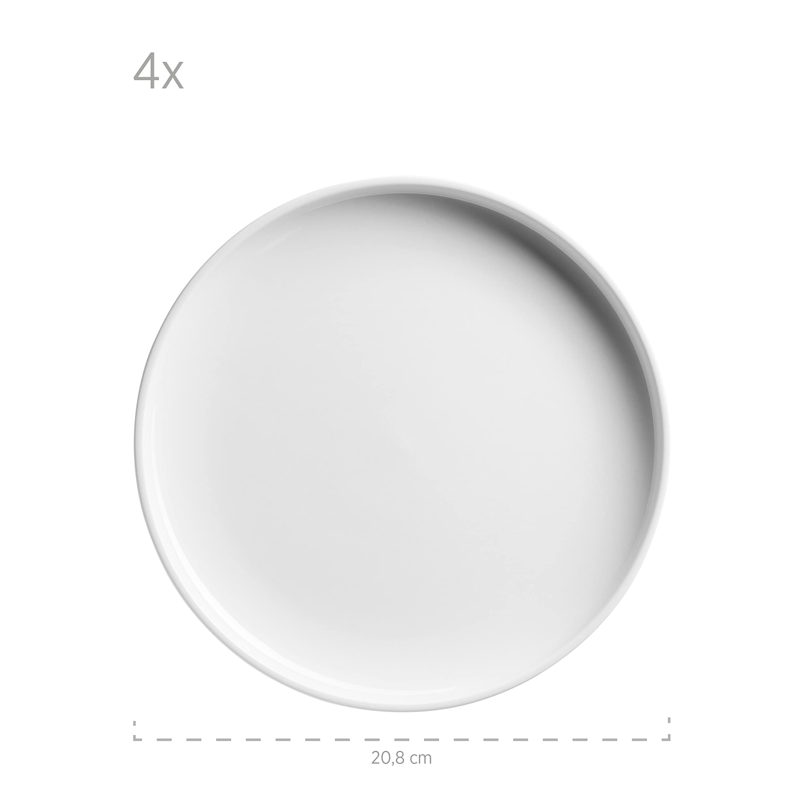 MÄSER Serie Vada - Set di piatti moderni per 4 persone in robusta qualità gastronomica, servizio da tavola 12 pezzi, design scandinavo, in porcellana resistente, bianco lucido