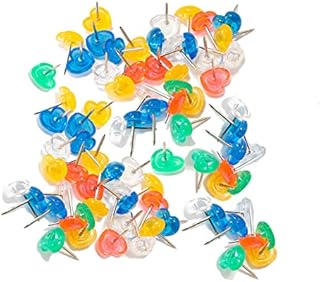 Transparent Colorful Heart Push Pins, Plastic Head Thumb Tacks Map Drawing Pins,Cute Push Pins for Wall Drawing Pinboard, Map Markers or Bulletin Board(100Pcs)
