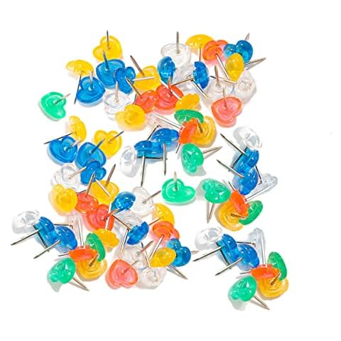 Transparent Colorful Heart Push Pins, Plastic Head Thumb Tacks Map Drawing Pins,Cute Push Pins for Wall Drawing Pinboard, Map Markers or Bulletin Board(100Pcs) Cover