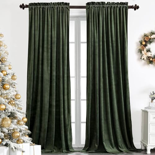Benedeco Green Velvet Curtains for Bedroom Window, Super Soft Luxury