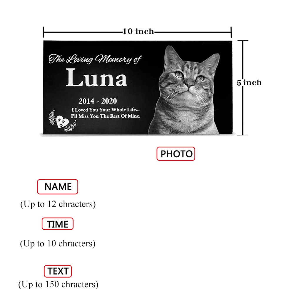 AILIN Personalized Grave Marker Granite/Acrylic Human Cat Photo Memorial Stone Tombstone 5x10 Inches