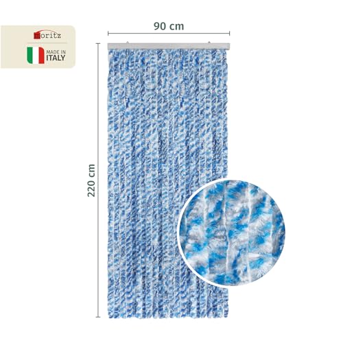 Rideau de porte en chenille Moritz 90x220cm bleu gris blanc - 3