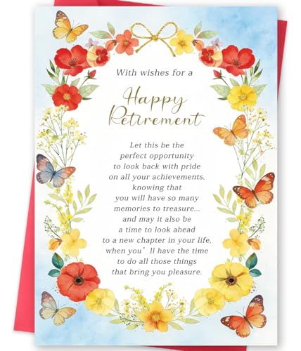 MOROLURU Happy Retirement Card – Elegant Floral Retirement Greeting Card, Congratulations on Retirement Card with Heartfelt Message, Retirement Wishes Card