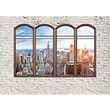 Runa Art Papel Pintado Fotográfico Finestra di New York Moderna Deco Sala Dormitorio - Made in Germany - Grigio Blu 9283010a