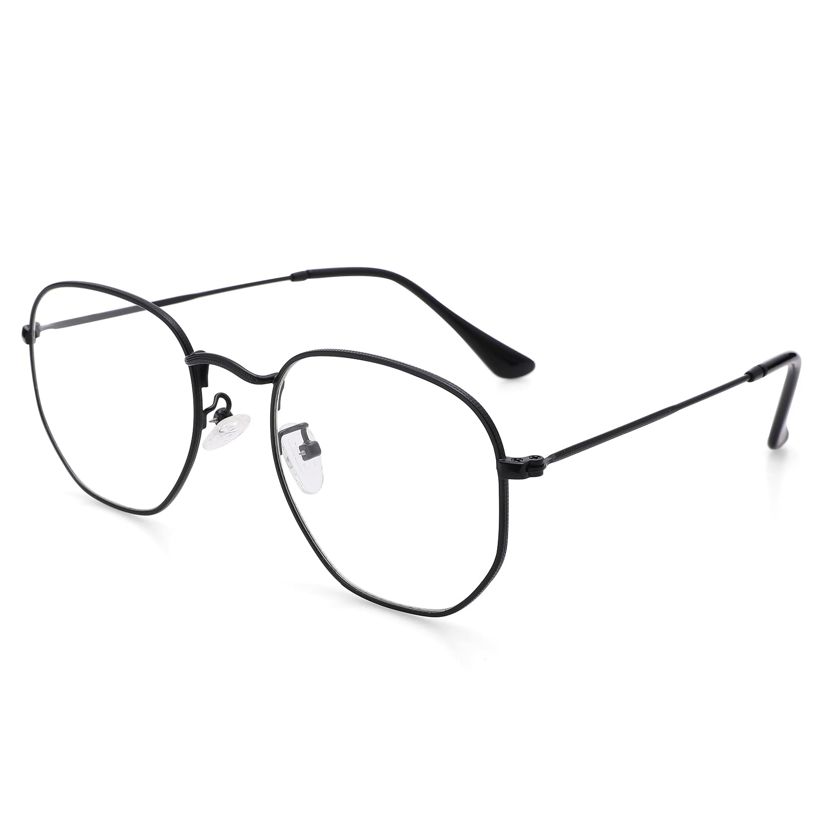 Pro Acme Hexagonal Non-Prescription Glasses Frame for Women Men Designer Square Round Metal Clear Lens Eyeglasses (Black)