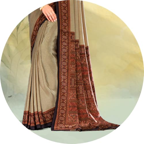 Image of Jaanvi fashion Women's Crepe Silk Saree with Unstitched Blouse Piece | Soft Lightweight Traditional Ethnic Wear Saree for Party, Wedding, Festival