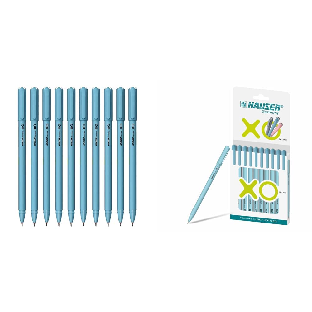 Hauser XO Ball Pen Box Pack | Tip Size 0.6 mm | Blue Ink, Set of 10 XO Ball Pen Wallet Pack | 0.6 mm Tip Size | Blue Ink, Set of 10