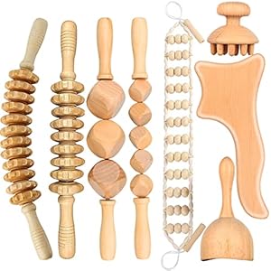 8PCS Wood Massage Therapy Tools, Wood Therapy Massage Tools Wooden Massage Roller Muscle Massage Anti Cellulite Massage Gua Sha Roller for Full Body Muscle Pain Relief