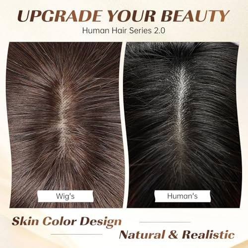 Image of KKU 16 Inch Dark Brown Human Hair Wigs for Women, Straight Human Hair Wig with Bangs,Remy Human Hair Wigs,Daily Wig