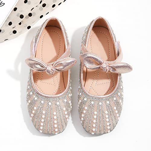 Lymeral Girls Glitter Bridesmaids Shoes For Toddler Girls Pearls Bow Flower Girl Ballet Flat Pink 10.5 Toddler #TOP4