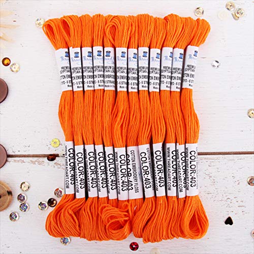 Image of 12 Skeins ThreadArt Cotton Embroidery Floss, Orange | Long fiber cotton embroidery floss for cross stitch, hand embroidery and bracelets. Six-strand floss separates easily.