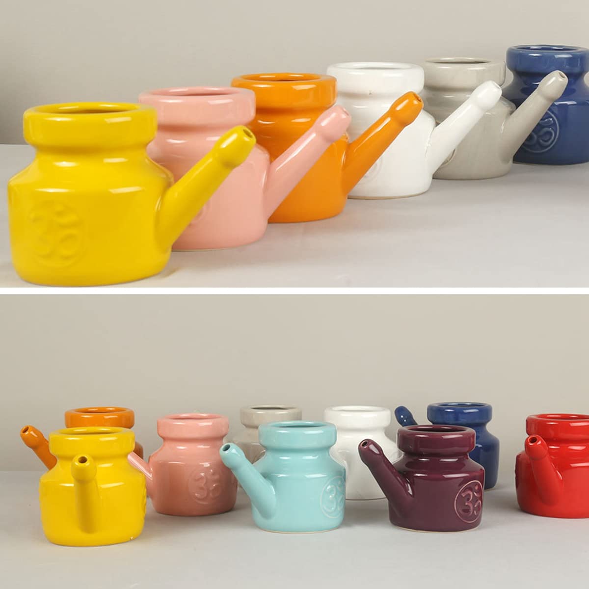 350Ml CéRamique Neti Pot Pot de Nettoyage de Nez Pot de Bec Anti-Fuite pour RinçAge Nasal Nez Lavage Femmes,Bleu