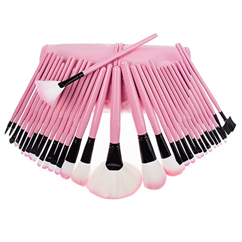 Moonight 24PCS Premium Synthetic Hair Makeup Brush Set Cosmetics Foundation Blending Blush Face Powder Brush Makeup Brush Kit with Leather Makeup Brush Case,pink