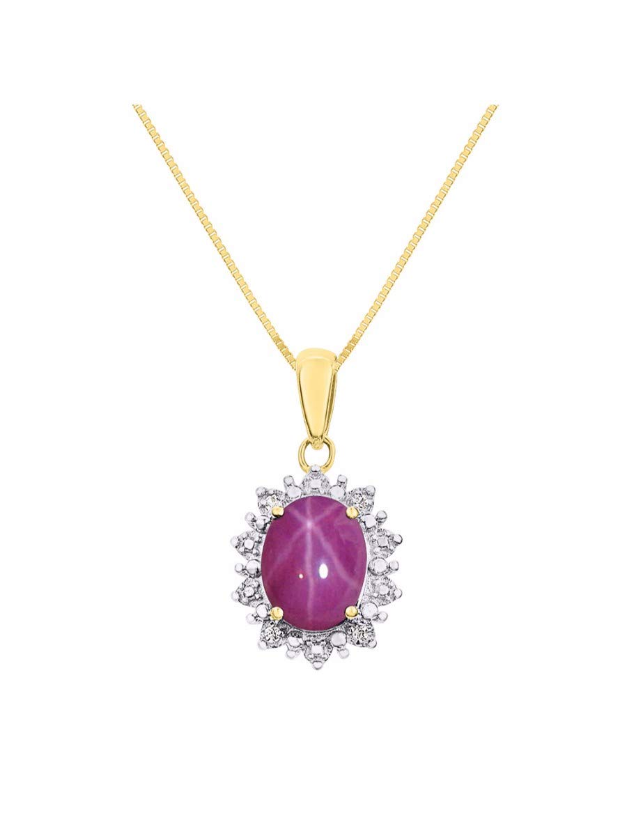 RYLOS - Collana con ciondolo a forma di aureola con pietra preziosa ovale e veri diamanti scintillanti in argento placcato oro giallo 14 K, 925-9 x 7 mm, con catenina da 45,7 cm
