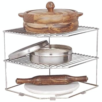Kickart Stainless Steel 3-Tier Storage Rack for Corners, Multipurpose Stainless Steel Kitchen Plate Dish Corner Shelf Rack Stand Holder